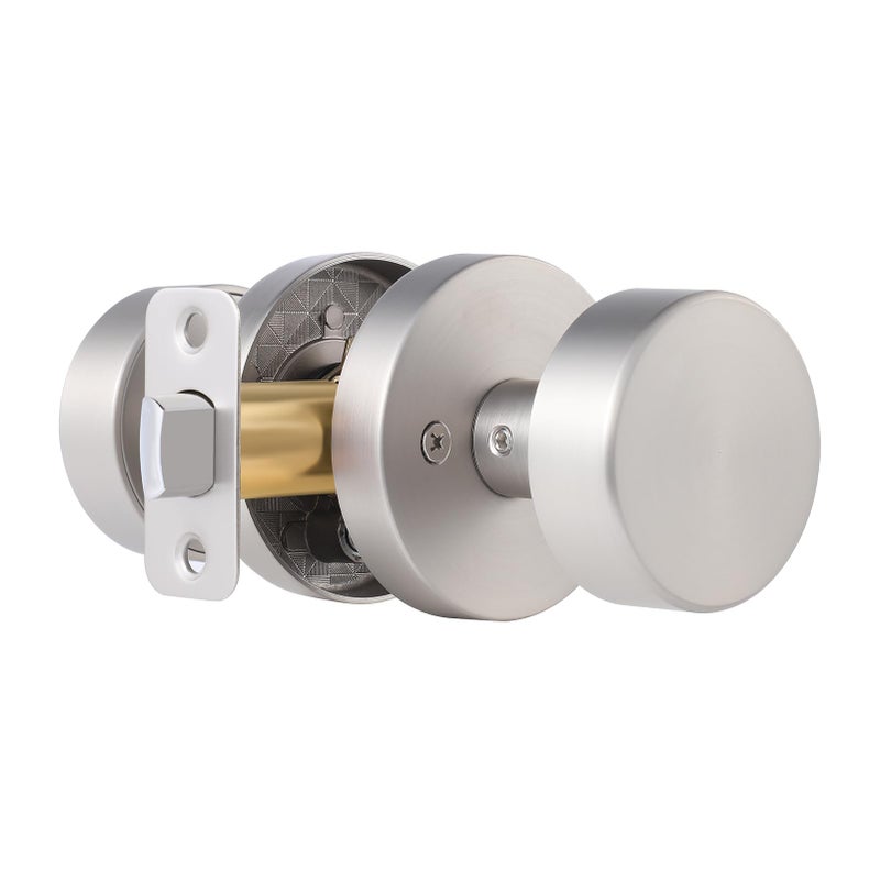 Naubea Satin Nickel Passage Door Knob  Brushed Nickel Interior Door Knobs For Closet And Hallway Doors  Round Modern Non-Locking Door Handles - Image 1