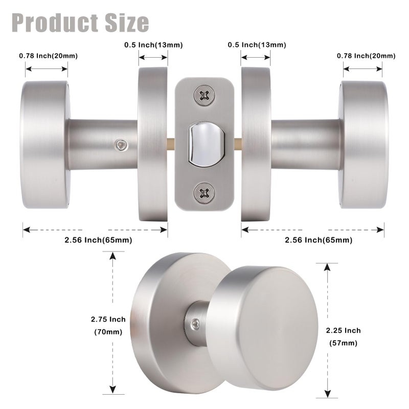 Naubea Satin Nickel Passage Door Knob  Brushed Nickel Interior Door Knobs For Closet And Hallway Doors  Round Modern Non-Locking Door Handles - Image 5