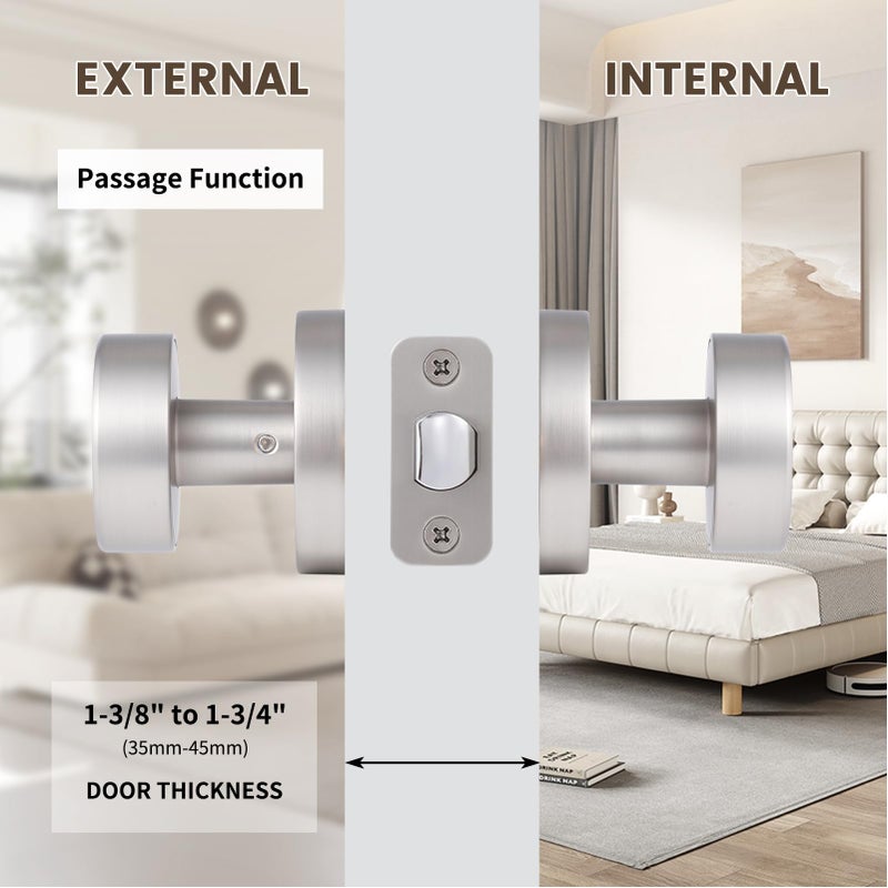 Naubea Satin Nickel Passage Door Knob  Brushed Nickel Interior Door Knobs For Closet And Hallway Doors  Round Modern Non-Locking Door Handles - Image 4
