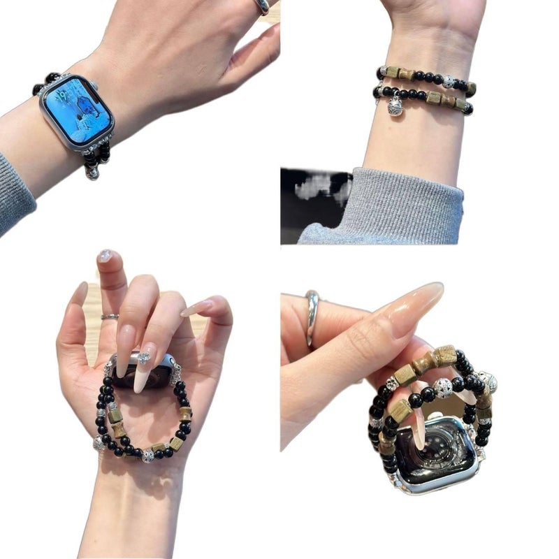YZL سوار ساعة ذكية سوار راتنج متوافق مع Apple Watch بملاءمة قابلة للتعديل وحزام بديل للاستخدام اليومي باللون أسود قابل للتعديل 17cm - Image 2