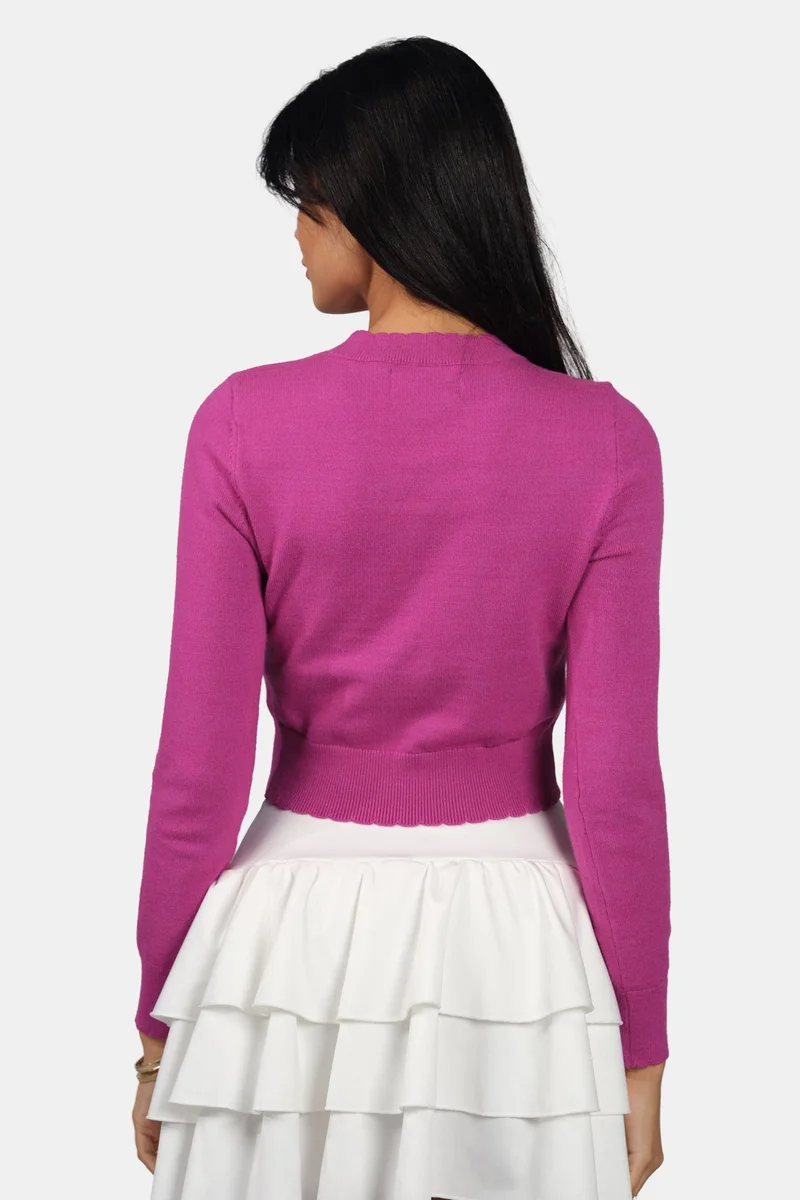 Virgio Rose Self Design Viscose Scallop Hem Crop Knit Top for Women for Women | Best Price UAE