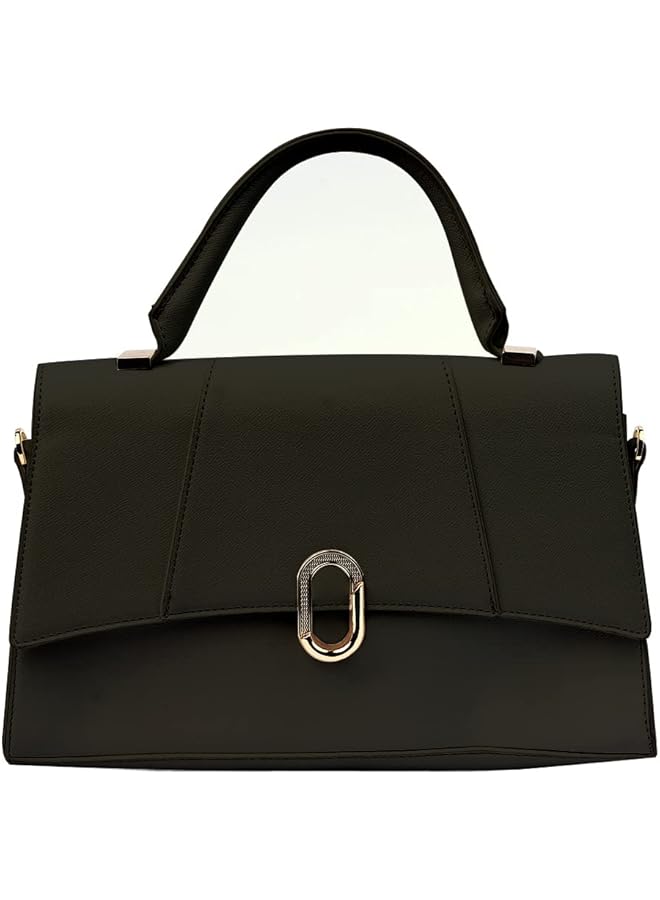 أميكا حقيبة يد ماريا النسائية المصنوعة من الجلد باللون الأسود على شكل ساعة رملية مع قفل مغناطيسي - Image 1