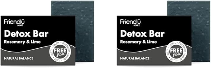 Friendly Soap Detox Bar with Activated Charcoal Rosemary Lime 95g Absorb Toxins Cleansing PlantBased CrueltyFree Made By Hand No Preservatives or Sulphates Sustainable - Image 1