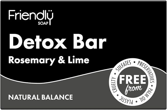 Friendly Soap Detox Bar with Activated Charcoal Rosemary Lime 95g Absorb Toxins Cleansing PlantBased CrueltyFree Made By Hand No Preservatives or Sulphates Sustainable - Image 2