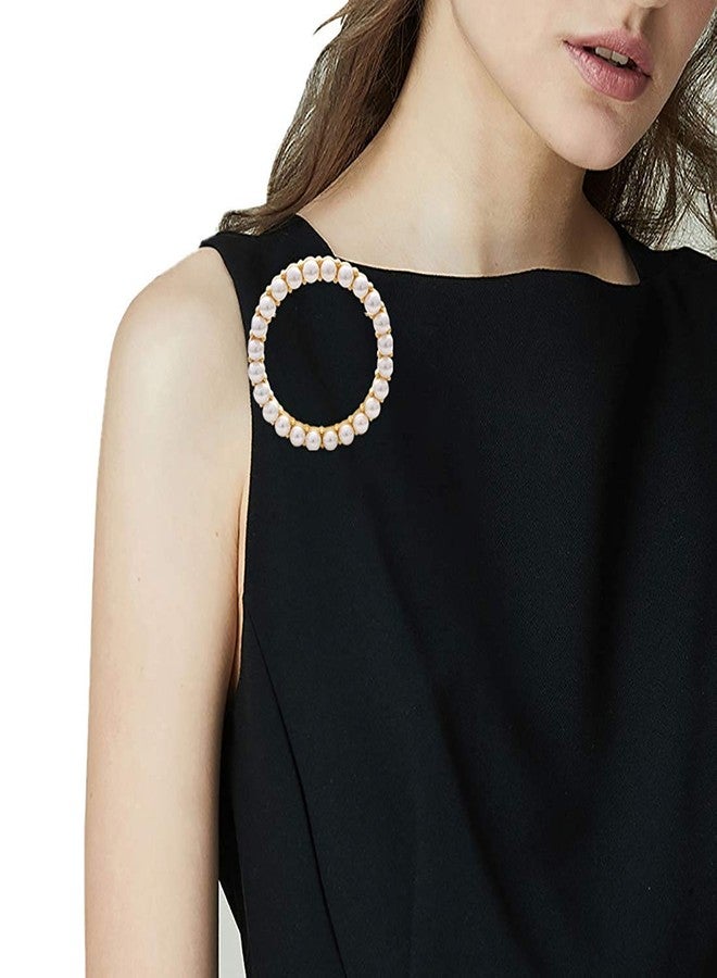 canjoyn Women's Elegant Zirconia Pearl Gold Open Ring Circle Wreath Brooch Pin Cardigan Scarf Lapel Pin Party Wedding Jewelry - Image 4