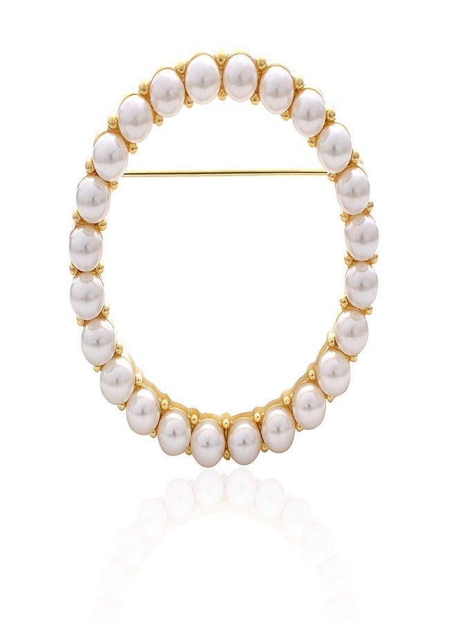 canjoyn Women's Elegant Zirconia Pearl Gold Open Ring Circle Wreath Brooch Pin Cardigan Scarf Lapel Pin Party Wedding Jewelry - Image 1