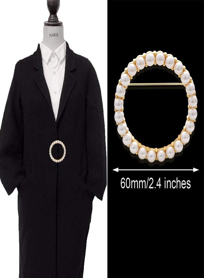 canjoyn Women's Elegant Zirconia Pearl Gold Open Ring Circle Wreath Brooch Pin Cardigan Scarf Lapel Pin Party Wedding Jewelry - Image 2