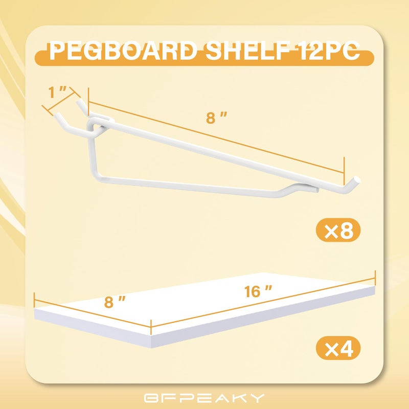 BFPeaky White Pegboard Shelf Set, 4 pcs Versatile Peg Board Shelving, Ideal Wood Pegboard Shelves for Efficient Storage and Organization Solutions - Image 2