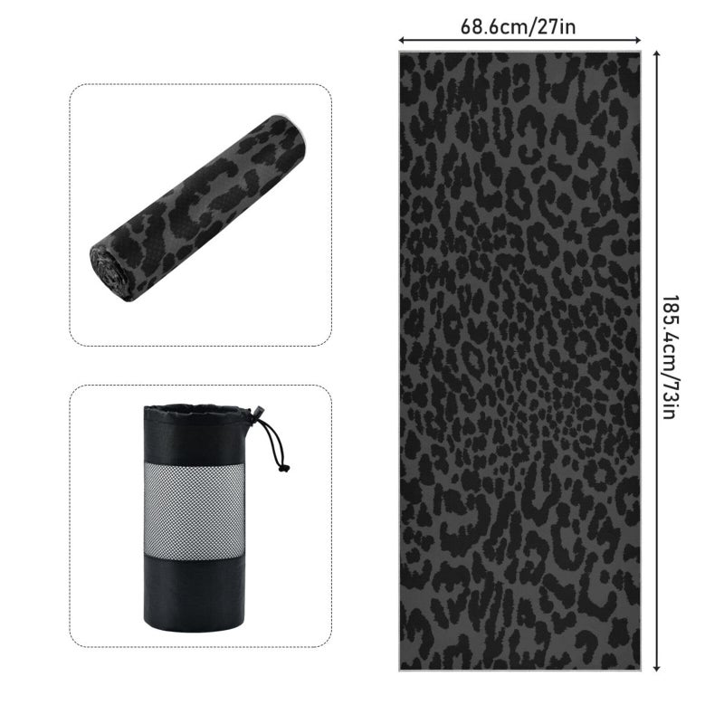 YETTASBIN Leopard Black Yoga Mat Towel, Non Slip Sweat Absorbent Hot Yoga Towel Portable Lightweight Travel Workout Towel with Storage Bag for Home Yoga, Pilates, Fitness 73x 27 Inch - Image 3
