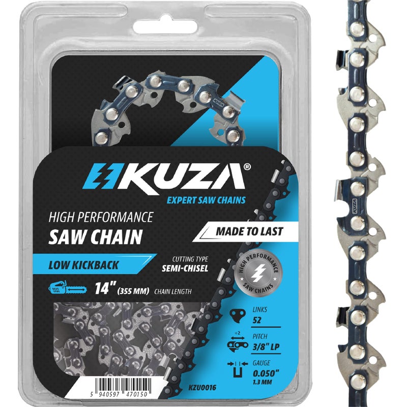 Kuza 14 Inch Chainsaw Chain 3/8" LP Pitch, 050" Gauge, 52 Drive Links, German Steel, fits Husqvarna 120i, 135, Echo CS-310, Ryobi RY3714, Makita XCU11Z, EGO, WORX, POULAN and more - Image 1