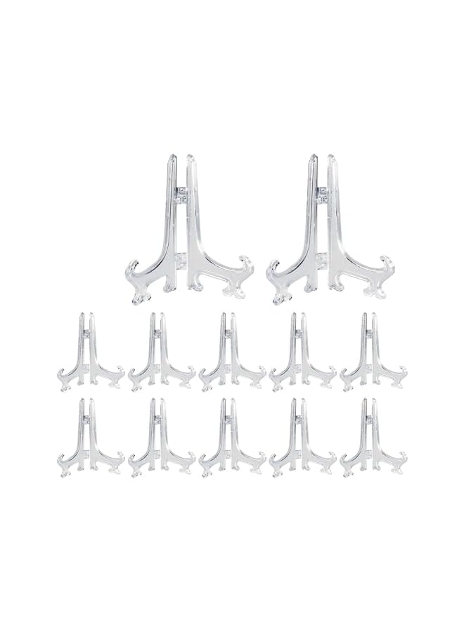 The Bros 24 Pack 13 cm Clear Plastic Easels or Stand/Plate Holders, Picture Frame Stand Holder to Display Pictures or Other Items at Weddings, Home Decoration, Birthdays, Tables - Image 2