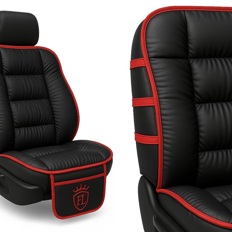 3D FRONTLINE Ultra Comfort Luxury PU Leather Black Seat Cover Cushion for All The Cars,SUV,Office Chair,Home Chair-Easy Strap Fit,Pocket Flap(Universal Fit,1 Pack) - Image 3