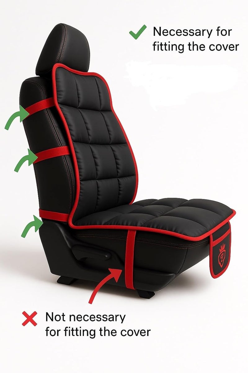 3D FRONTLINE Ultra Comfort Luxury PU Leather Black Seat Cover Cushion for All The Cars,SUV,Office Chair,Home Chair-Easy Strap Fit,Pocket Flap(Universal Fit,1 Pack) - Image 5