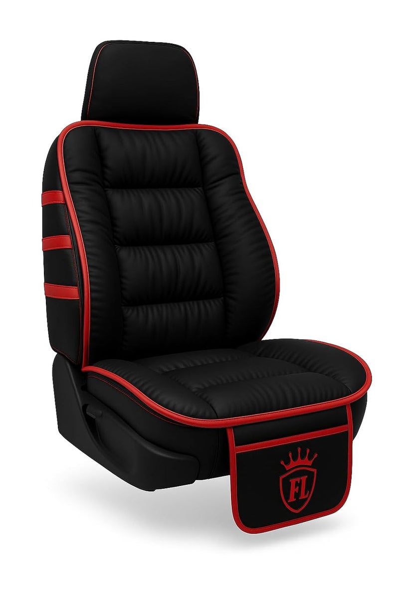 3D FRONTLINE Ultra Comfort Luxury PU Leather Black Seat Cover Cushion for All The Cars,SUV,Office Chair,Home Chair-Easy Strap Fit,Pocket Flap(Universal Fit,1 Pack) - Image 2