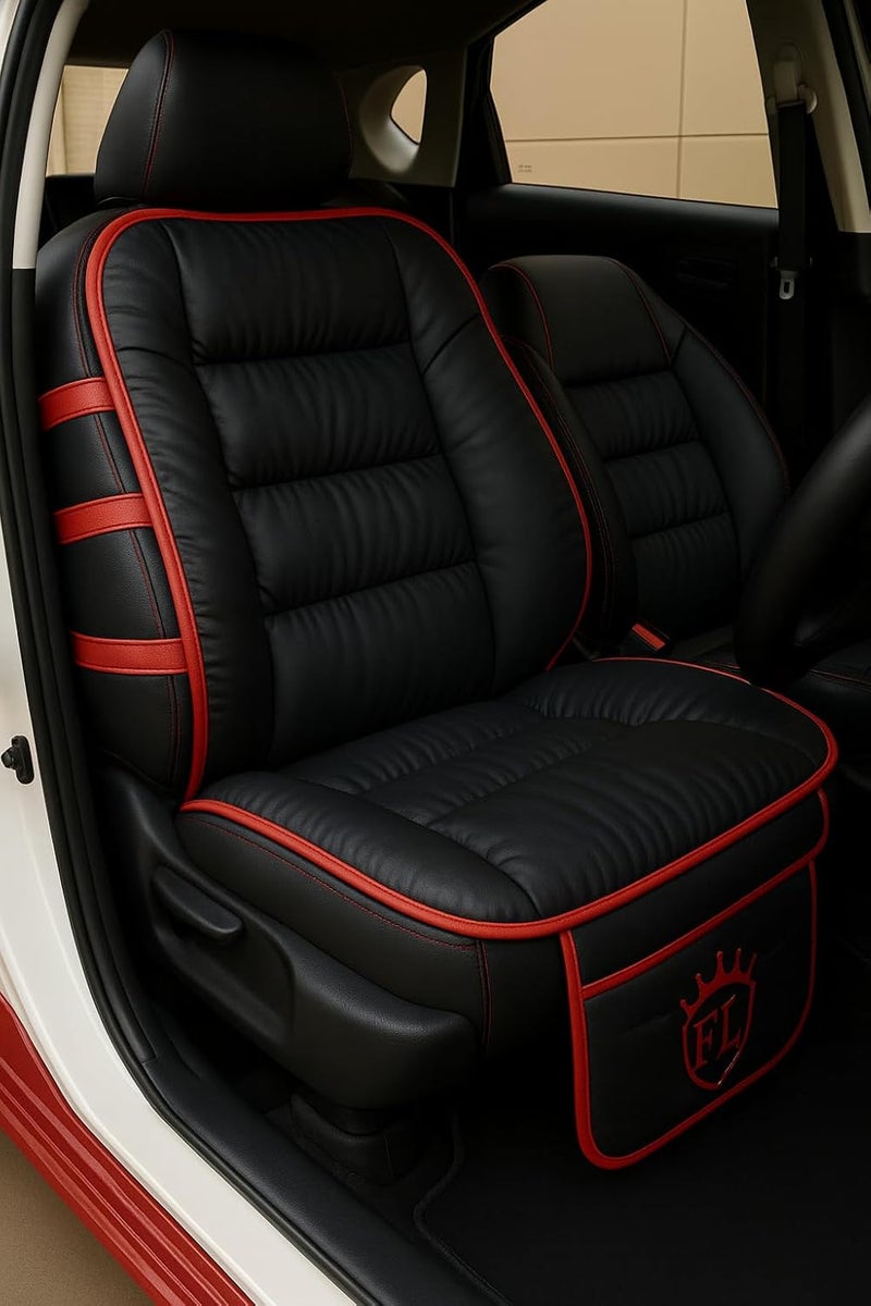 3D FRONTLINE Ultra Comfort Luxury PU Leather Black Seat Cover Cushion for All The Cars,SUV,Office Chair,Home Chair-Easy Strap Fit,Pocket Flap(Universal Fit,1 Pack) - Image 1