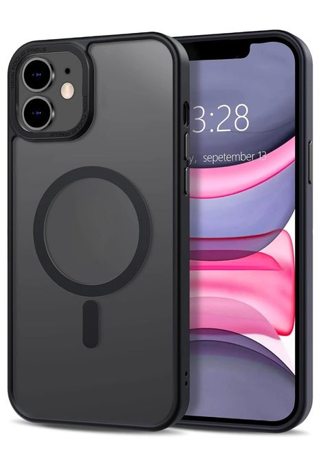 Matte Magnetic case for iPhone 11, High Grade Drop Protection with Shockproof Strip, Translucent Matte Back Phone Case (Black)
