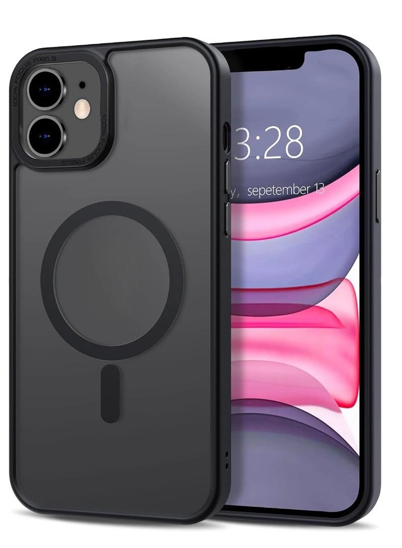 Denx Matte Magnetic case for iPhone 11, High Grade Drop Protection with Shockproof Strip, Translucent Matte Back Phone Case (Black) 