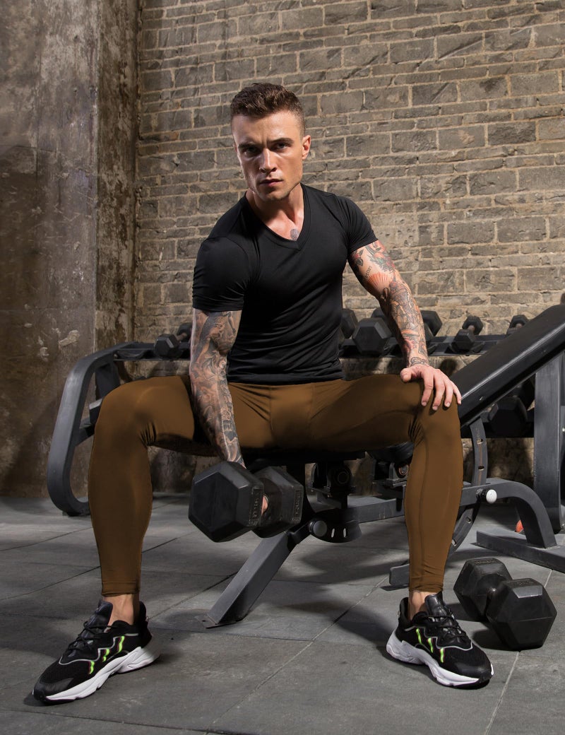 SPVISE Brown Athletic Compression Pants Men with Pockets, Thermal Leggings Baselayer Workout Tights for Gym Yoga Basketball - Image 3