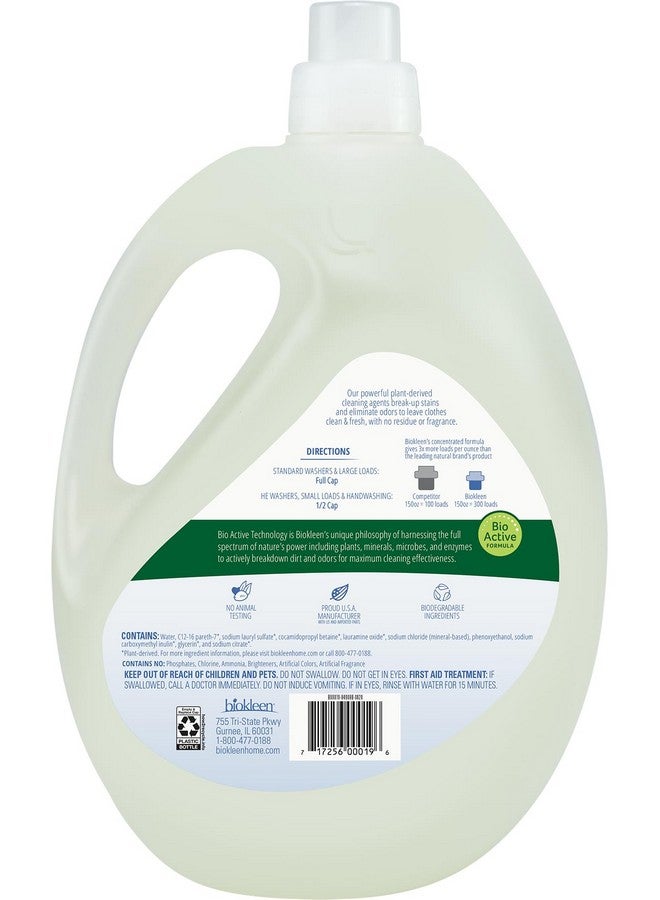Biokleen Biokleen Free & Clear Natural 3X Concentrated Liquid Laundry Detergent, 300 Loads, Plant-Based, Hypoallergenic, Removes Stains & Fights Odors, Dye Free, Unscented  - Image 2