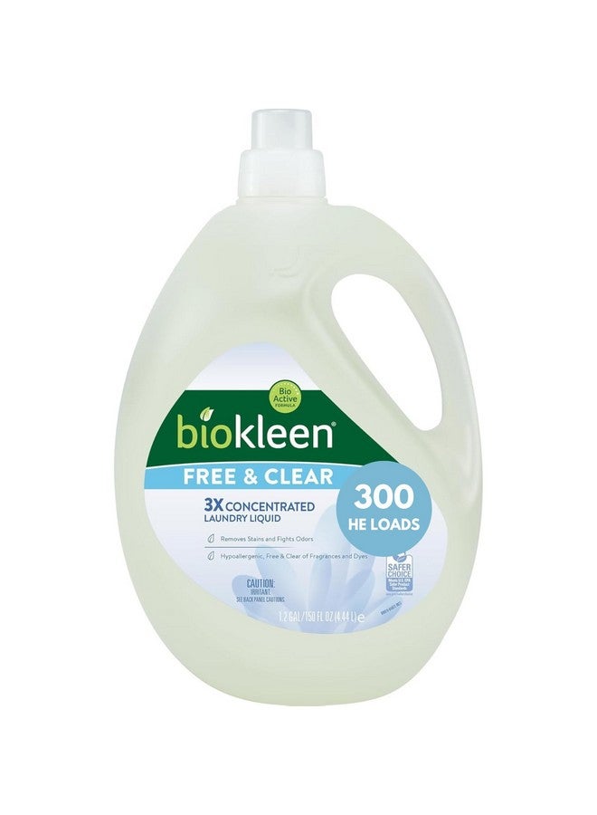 Biokleen Biokleen Free & Clear Natural 3X Concentrated Liquid Laundry Detergent, 300 Loads, Plant-Based, Hypoallergenic, Removes Stains & Fights Odors, Dye Free, Unscented  - Image 1