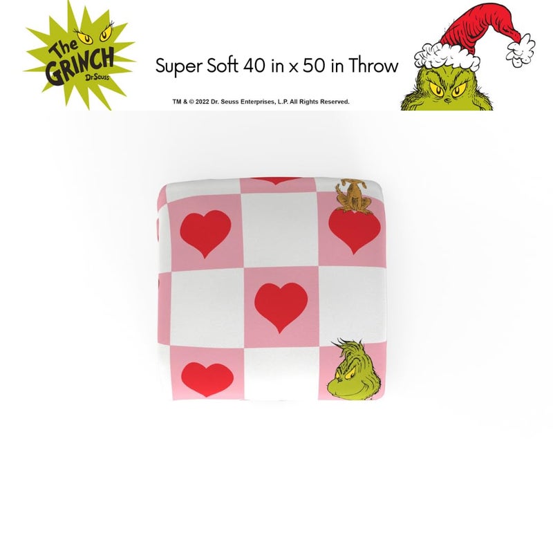 Franco The Grinch Checkered Christmas Holiday Heart Bedding Super Soft Silk Touch Throw  40 in x 50 in  (Officially Licensed Product) - Image 4