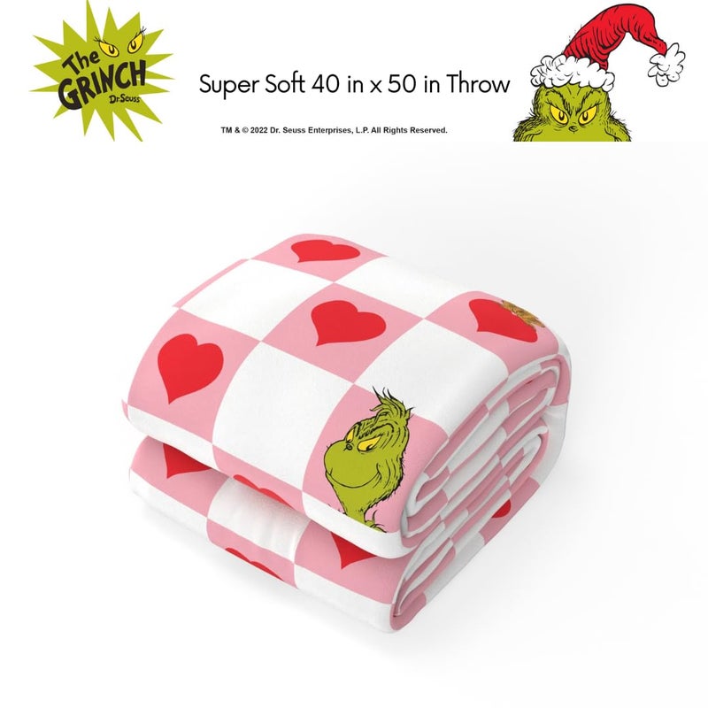 Franco The Grinch Checkered Christmas Holiday Heart Bedding Super Soft Silk Touch Throw  40 in x 50 in  (Officially Licensed Product) - Image 3