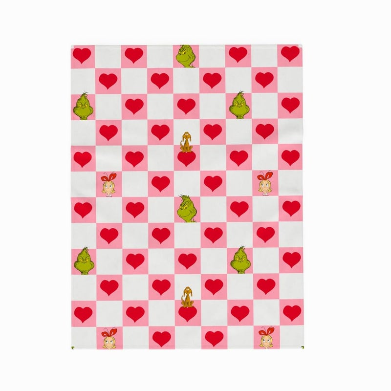 Franco The Grinch Checkered Christmas Holiday Heart Bedding Super Soft Silk Touch Throw  40 in x 50 in  (Officially Licensed Product) - Image 1