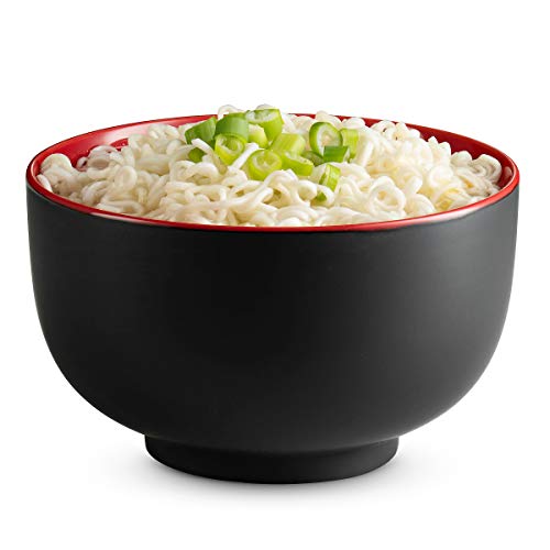 KooK Ramen Bowl, Japanese Bowls, Noodle Bowls, Large Soup Bowl, Ceramic, Large Capacity, For Ramen, Pho, Udon, Soba, Microwave and Dishwasher Safe, 34 oz, Set of 4 (Black/Red) - Image 2