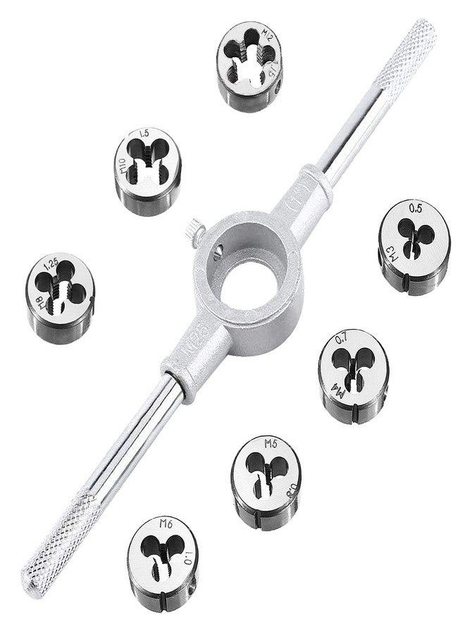 JONMON 8 Pcs Metric Die Set - Screw Die & Adjustable Wrench Holder with M3-M12 Dies Threading and Rethreading Cutting External Thread Processing Tapping Hand Tool Kit for Home DIY, Garage - Image 1