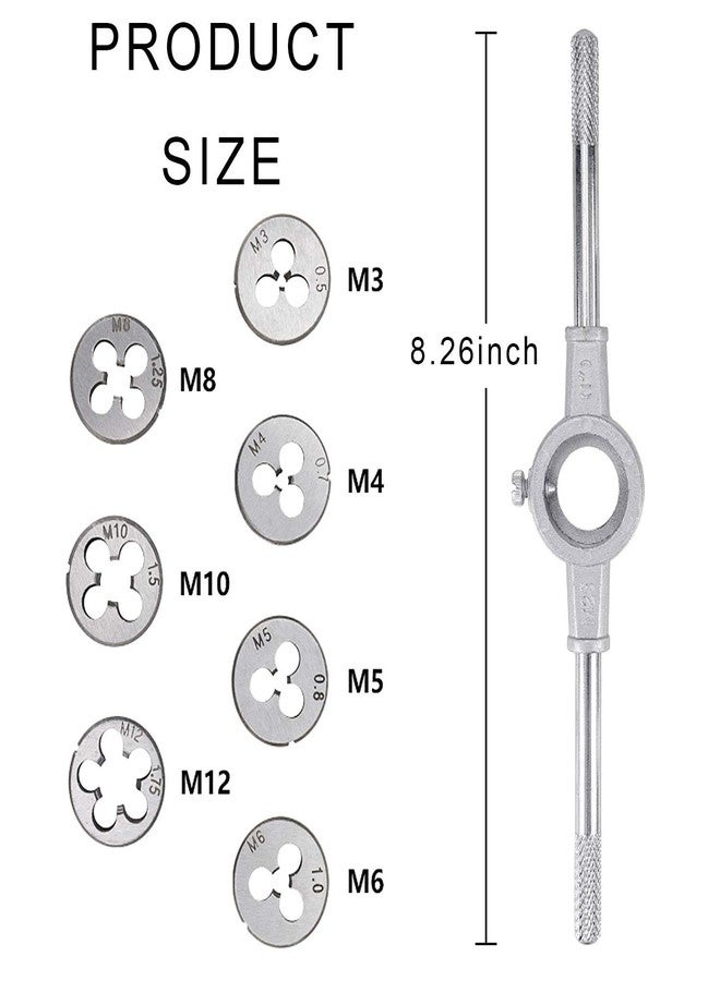 JONMON 8 Pcs Metric Die Set - Screw Die & Adjustable Wrench Holder with M3-M12 Dies Threading and Rethreading Cutting External Thread Processing Tapping Hand Tool Kit for Home DIY, Garage - Image 2