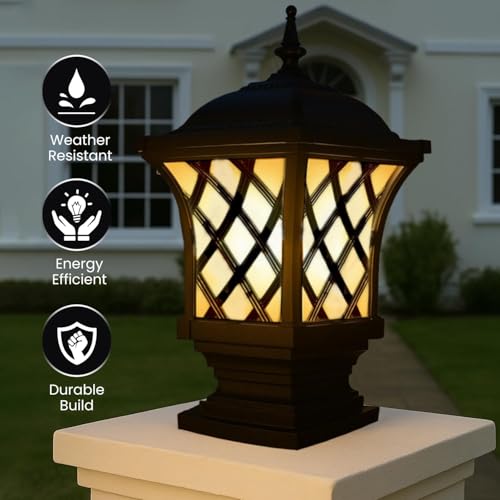 GIGAWATTS ‎Express Outdoor Gate Light – 101% Rust & Waterproof Die-Casting Aluminium Exterior Piller Lamp Base Mount for Garden, Boundary Walls & Home Entrances (B22 Holder, Bulb Not Included, Black) - Image 5