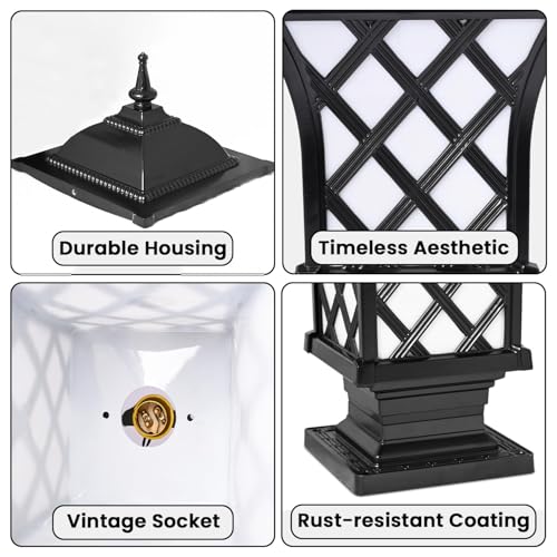 GIGAWATTS ‎Express Outdoor Gate Light – 101% Rust & Waterproof Die-Casting Aluminium Exterior Piller Lamp Base Mount for Garden, Boundary Walls & Home Entrances (B22 Holder, Bulb Not Included, Black) - Image 3