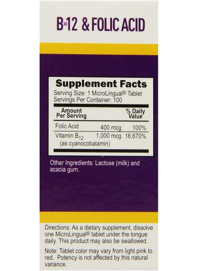 Superior Source Superior Source No Shot Vitamin B-12 Cyanocobalamin 1000 mcg & Folic Acid 400 mcg - Offers Energy, Heart, Brain, & Stress Support - 100 Sublingual Dissolving Tablets  - Image 2