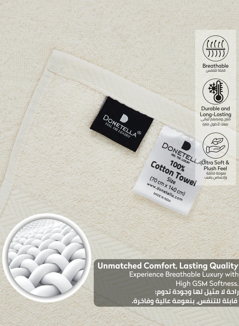 Donetella Premium 100 % Combed Cotton 1-Pcs Bath Towel(70 X 140 CM) 600 GSM Large Towel, Highly Absorbent, Quick Dry,Best Towel for Bathroom, Spa And Hotel,Ivory