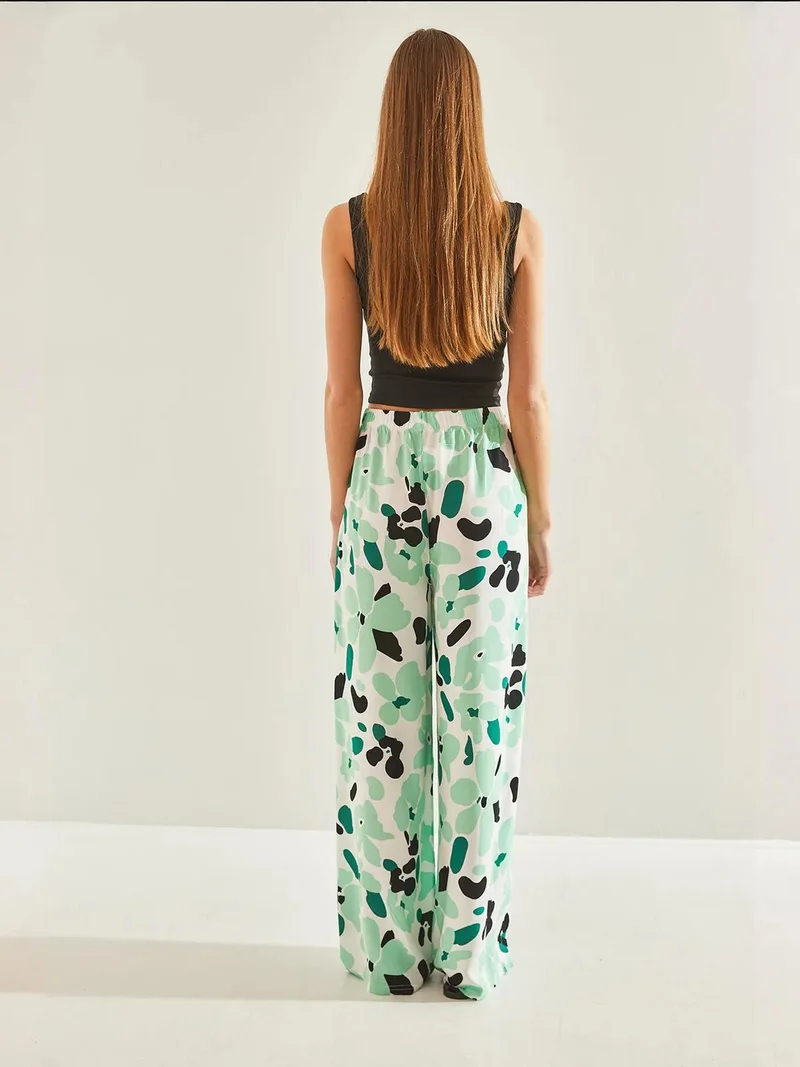 Bianco Lucci Green LUCCI Abstract Print Wide Leg Relaxed Pants for Women | Best Price UAE