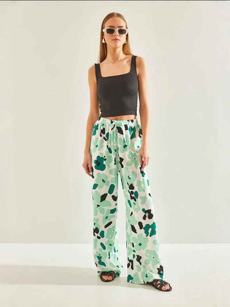 Bianco Lucci Green LUCCI Abstract Print Wide Leg Relaxed Pants for Women | Best Price UAE