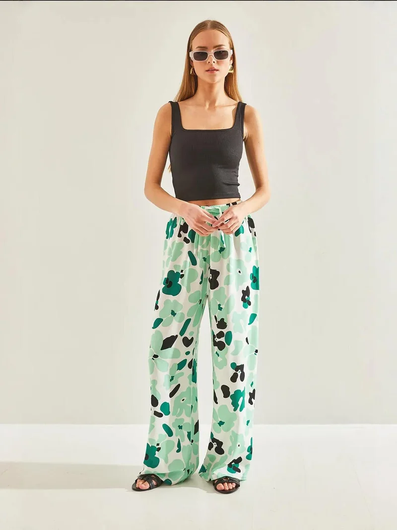 Bianco Lucci Green LUCCI Abstract Print Wide Leg Relaxed Pants for Women | Best Price UAE