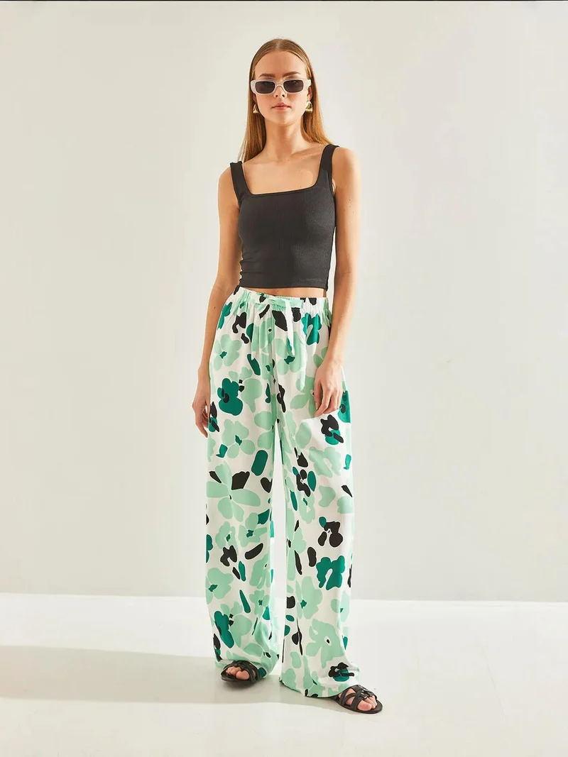 Bianco Lucci Green LUCCI Abstract Print Wide Leg Relaxed Pants for Women | Best Price UAE