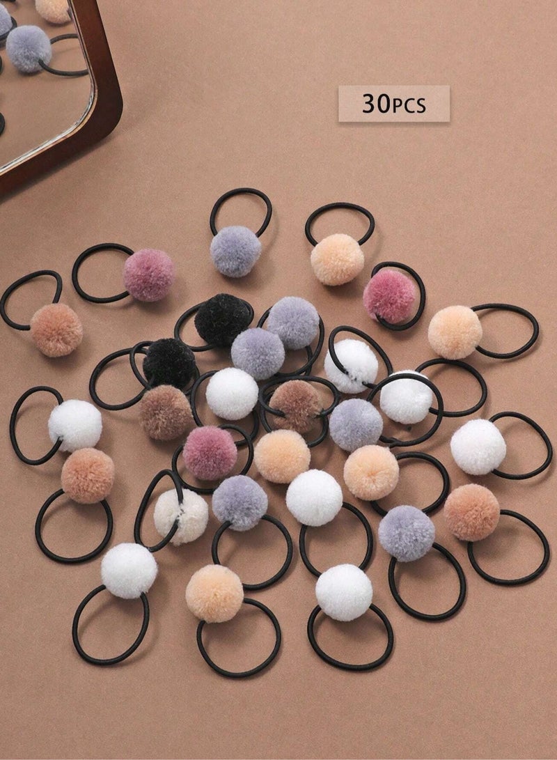 إسكدنيا ربطات شعر مطاطية بتصميم كره صوف لطيفه بالوان متعدده مناسبة للبنات 30  قطعة - Image 1