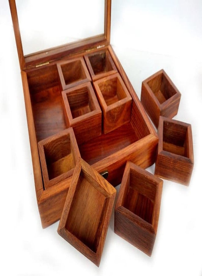 THEHEARTWILL Sheesham Wooden Spice Box with 2 Spoons | Wooden Masala Box for Kitchen with Removable Partitions | Spice Box Wooden Namak Dani | Wood Masala Dabba Dani Container, 50 ml, Brown. - Image 5