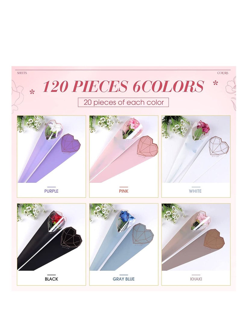 120 Pcs Single Rose Sleeve Bouquet Bags, Plastic Single Flower Wrapping, Florist Bouquet Supplies, Rose Packaging For Father's Day Graduation Wedding Birthday 1.18 x 5.91 x 19.69 Inch 6 Colors - Image 4