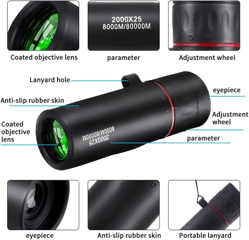 Mini Telescopes, 2 pcs 2000x25 HD Monocular Telescope with Smartphone Adapter for Bird Watching Hunting Hiking Camping Wildlife,Pocket Telescope(2Pc) - Image 4