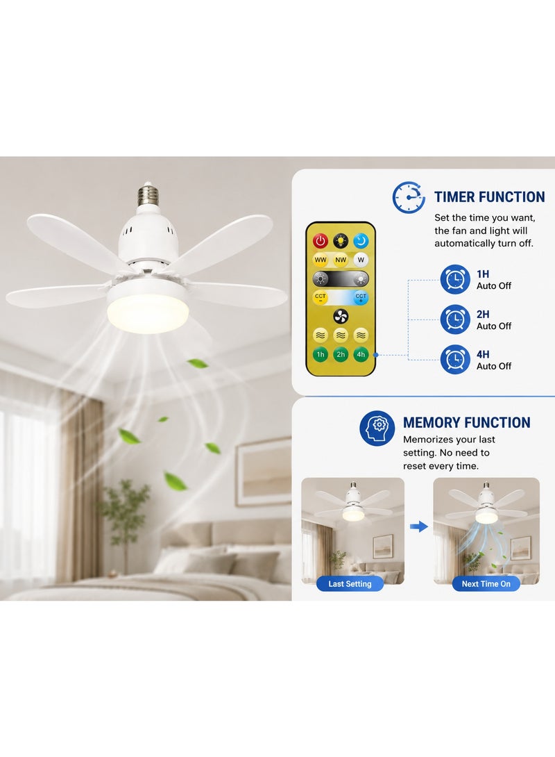 Ceiling Or Side Fan With LED Light, 6 Blades, 40W, E27 Base, 3 Speeds, Remote Control And Timer, White - Image 4
