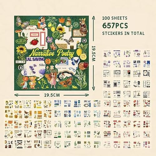 FAMOUS QUALITY Self Adhesive 640Pcs /100 Sheets, Vintage Nature Stickers, Retro Decorative Sticker's for Scrapbook, Sticker's for Project, Japanese Style Sticker Set, Journals, Scrapbooking - Image 5