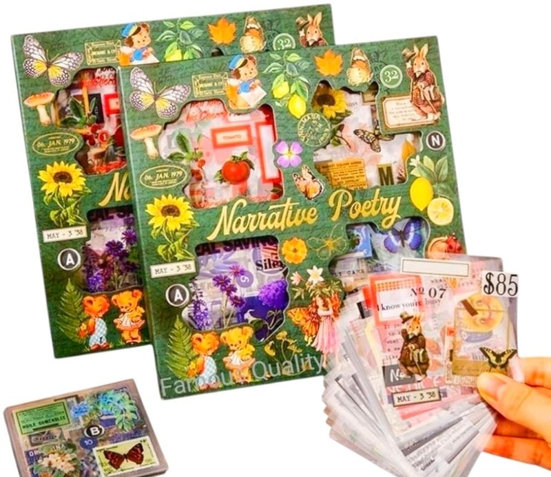 FAMOUS QUALITY Self Adhesive 640Pcs /100 Sheets, Vintage Nature Stickers, Retro Decorative Sticker's for Scrapbook, Sticker's for Project, Japanese Style Sticker Set, Journals, Scrapbooking - Image 1