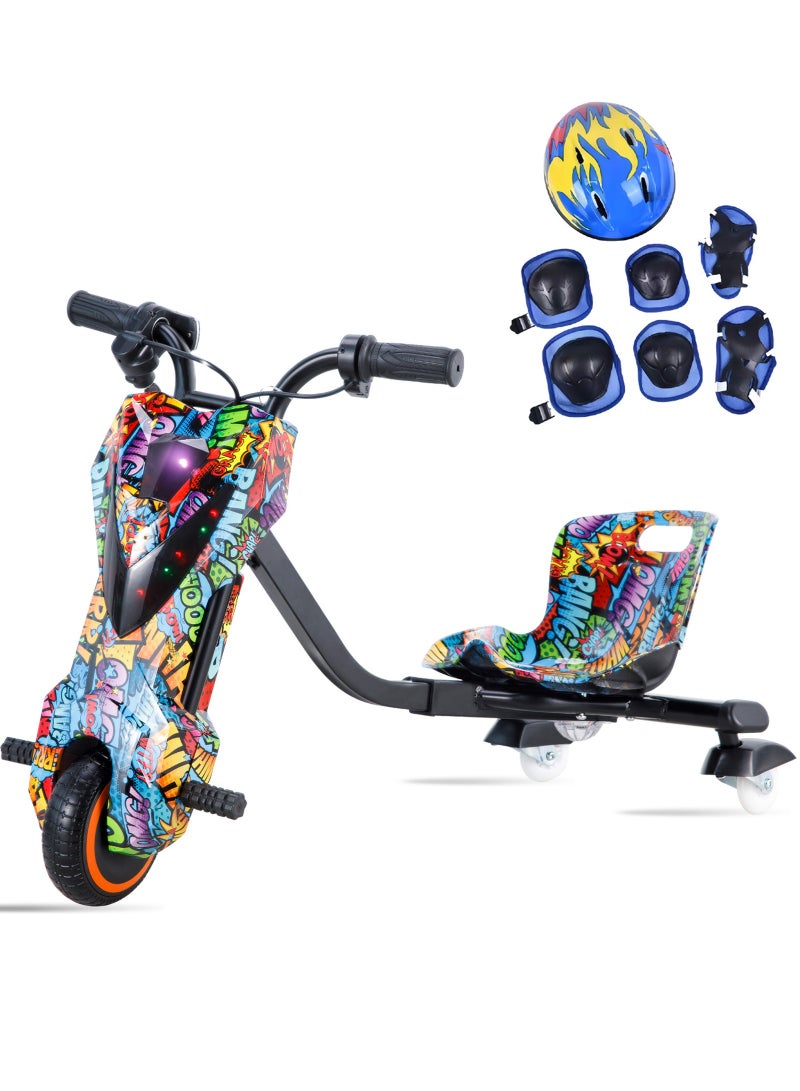 يو إل اتش واي سي سكوتر كهربائي، سكوتر دريفت كهربائي، سعة حمولة 100 كجم، تشغيل الموسيقى المخصصة الخاصة بك عبر البلوتوث، وضبط ثلاث سرعات، مزود بمصابيح LED وشاشة عرض الطاقة، مزود بثلاث عجلات، العجلة الخلفية مضاءة - Image 1