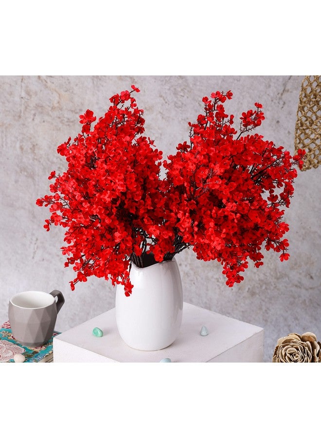 Satyam Kraft 5 Pcs Artificial Baby'S Breath Gypsophila Flower Sticks Fake Bunch Decorative Items For Home,Living Room, Table Decoration, Raksha Bandhan(Without Vase)(Red)(Fabric)  - Image 5