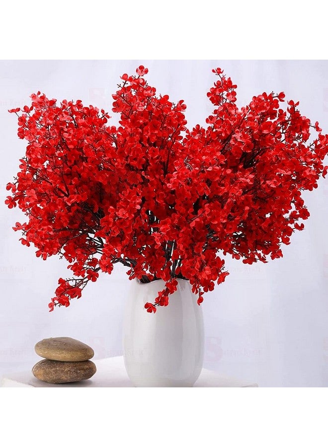 Satyam Kraft 5 Pcs Artificial Baby'S Breath Gypsophila Flower Sticks Fake Bunch Decorative Items For Home,Living Room, Table Decoration, Raksha Bandhan(Without Vase)(Red)(Fabric)  - Image 1