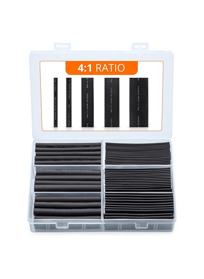 Wirefy 95 PCS Heat Shrink Tubing Kit - 4:1 Dual Wall Tube - Adhesive Lined - Marine Shrink Tubing - Black - Image 1