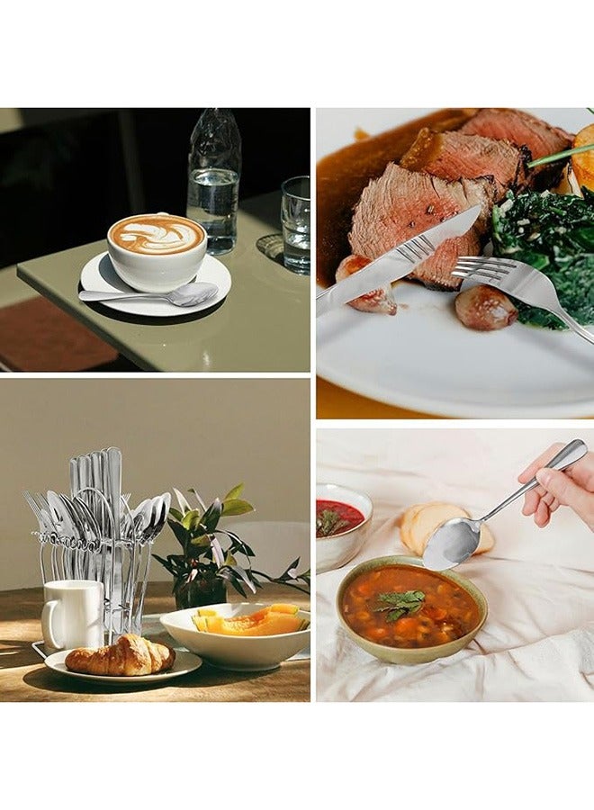 RollsTimi  24 Pieces Stainless Steel Flatware Set with Stand,Cutlery Set Mirror Polished,Service for 6,Include Knife/Fork/Spoon/Teaspoon,Silver - Image 3